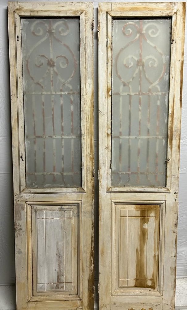 VINTAGE DBL GLASS METAL FRENCH DOOR L099