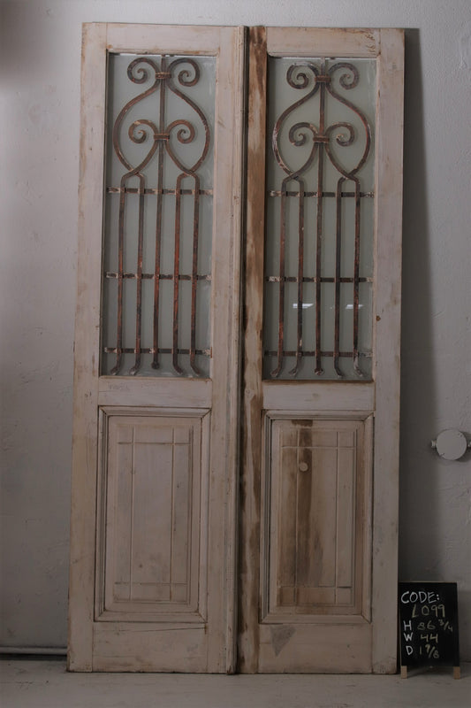 VINTAGE DBL GLASS METAL FRENCH DOOR L099