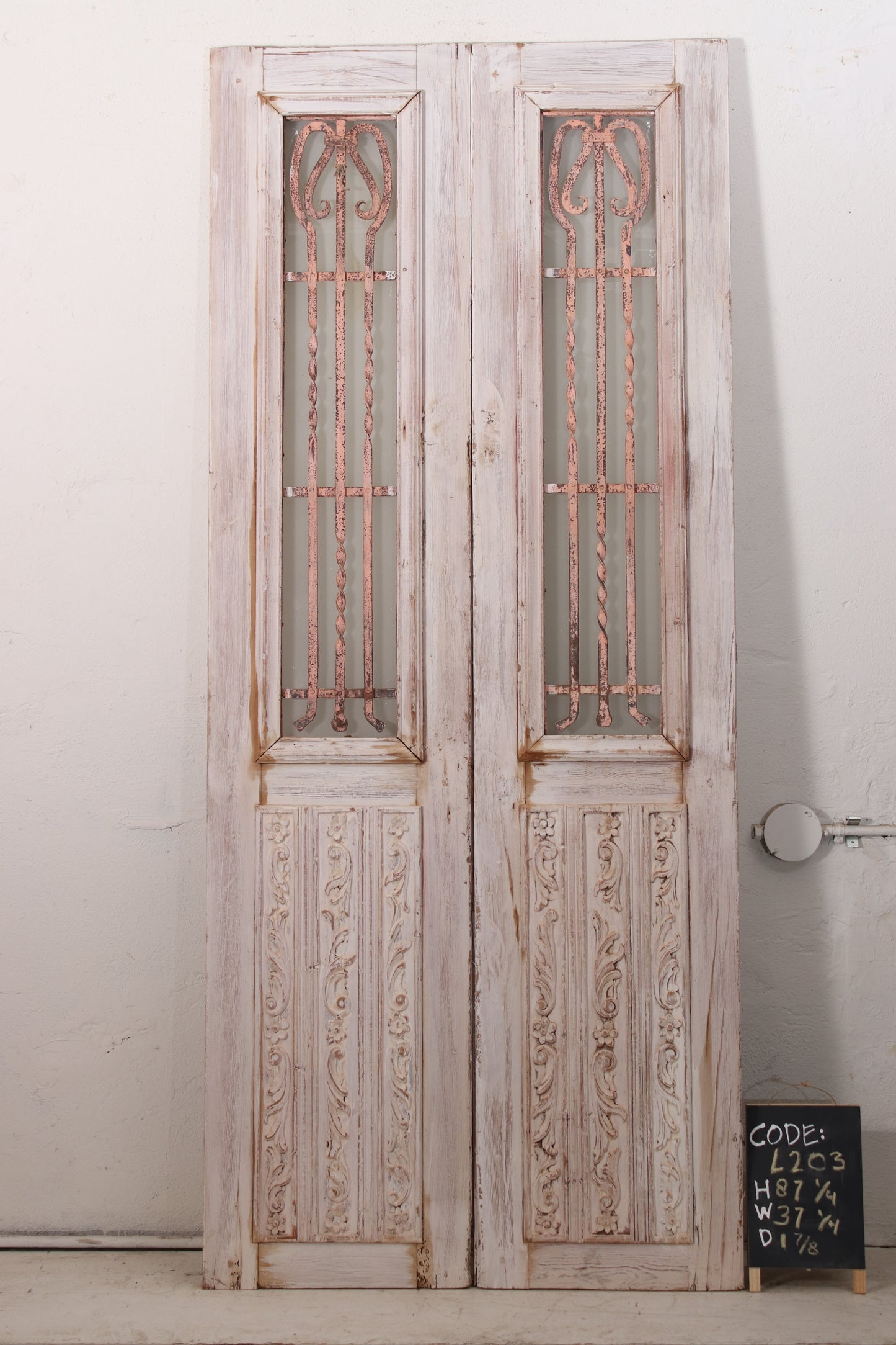 VINTAGE DBL GLASS METAL FRENCH DOOR L203