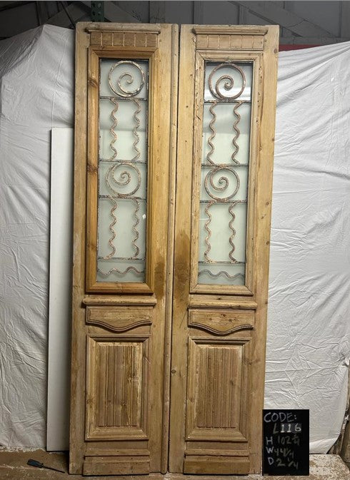 VINTAGE DBL GLASS METAL FRENCH DOOR L116